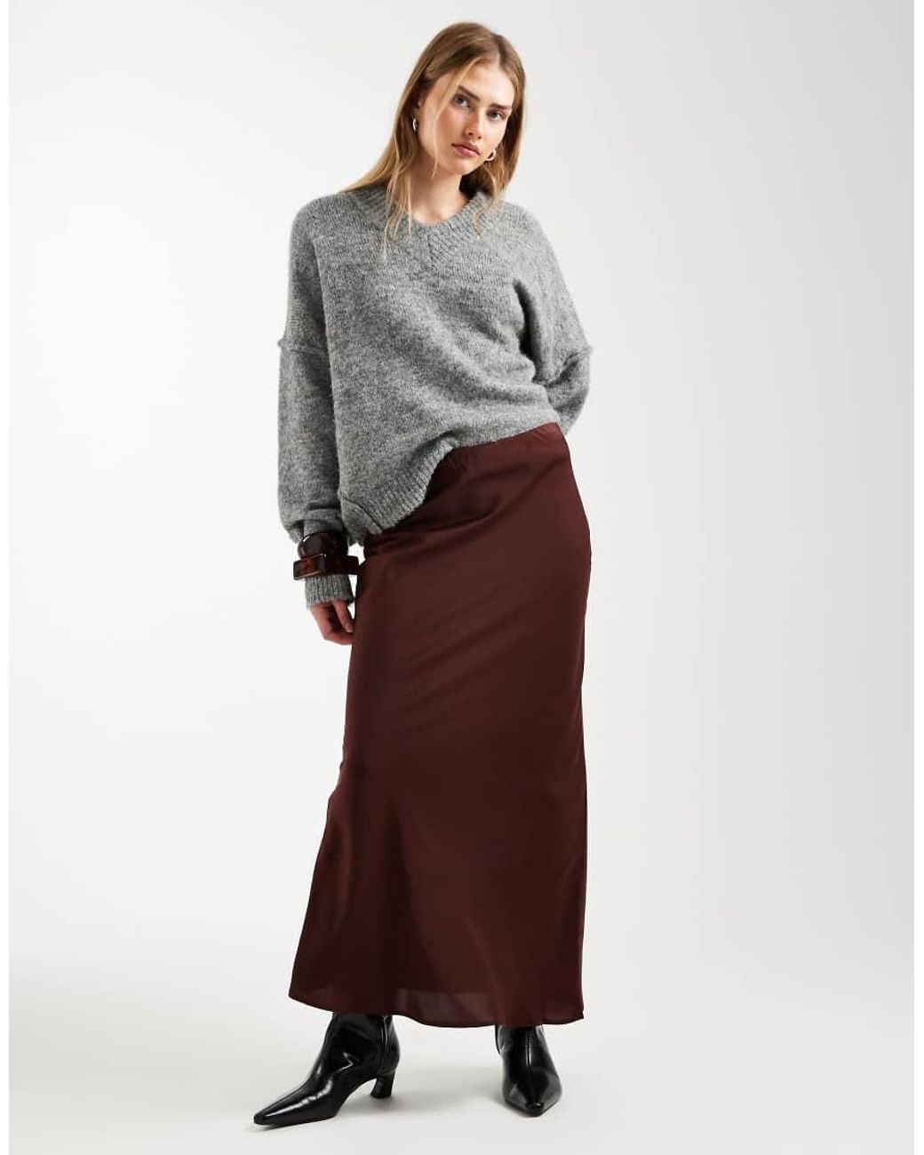 ASOS Brown Satin Bias Maxi Skirt
