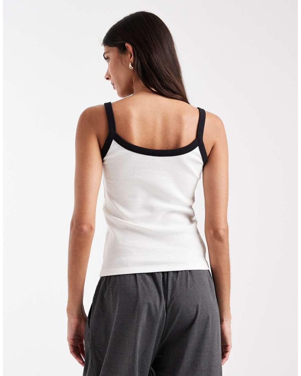 Pieces White Contrast Trim Cami Top