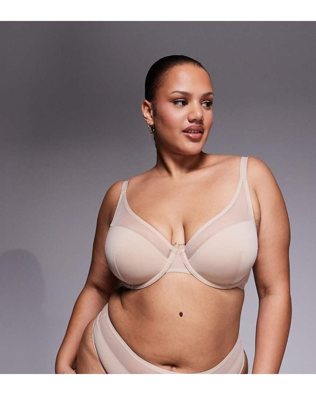 ASOS Gray Asos Design Curve Ella Moulded Microfibre Demi Pad Underwired Bra With Mesh Detail
