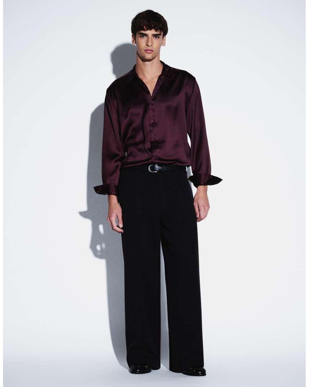 ASOS Black Relaxed Satin Shirt for men