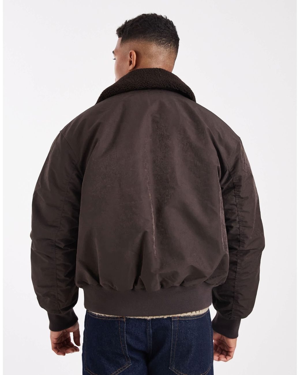 Jack & Jones Gray Bomber Jacket With Borg Collar for men