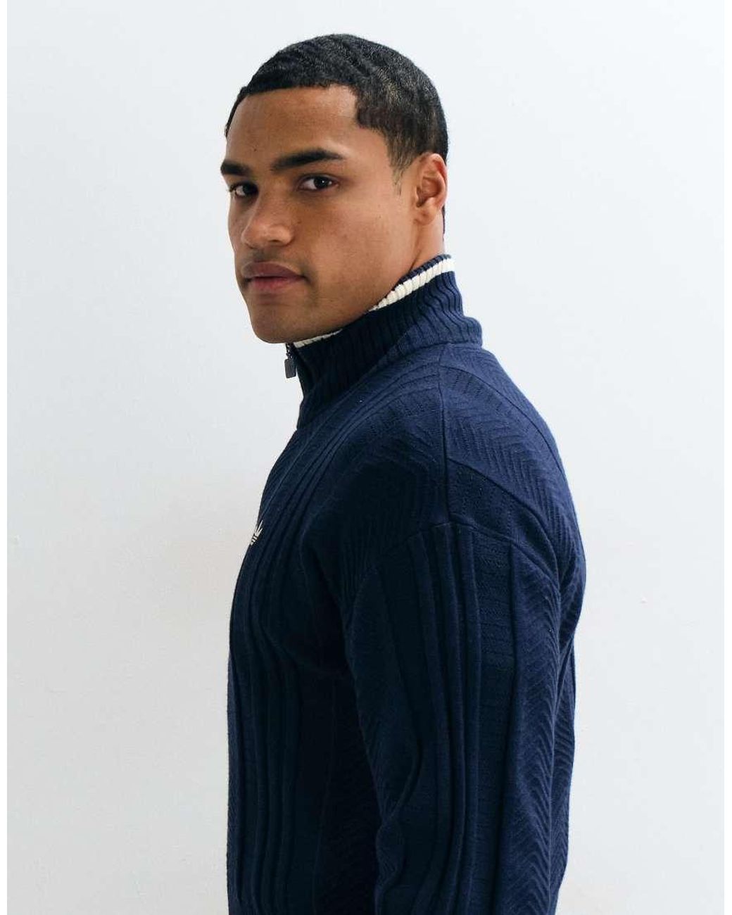 Adidas Originals Blue Knitted Full Zip Track Top for men