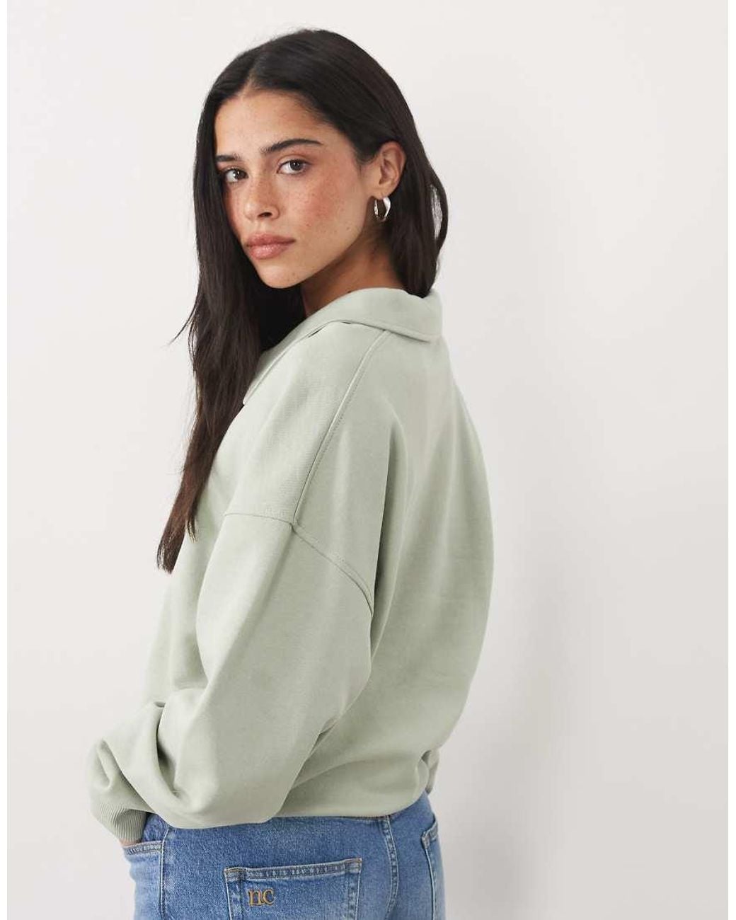 ARKET Gray Cotton Long Sleeve Quarter Zip Sweatshirt