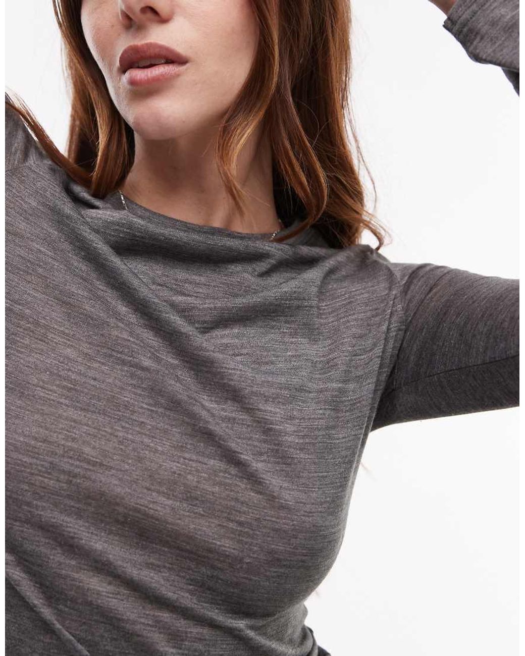 TOPSHOP Gray Wool Mix Long Sleeve Top