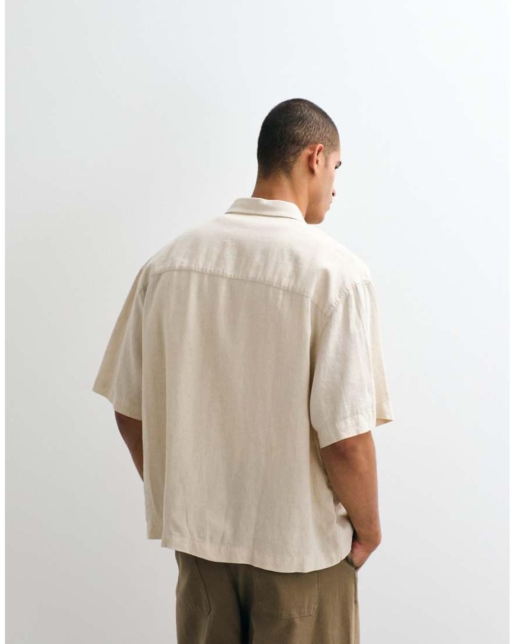 ASOS White Boxy Oversized Linen Blend Shirt With Placement Print for men