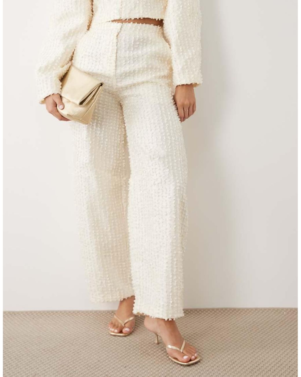 ASOS Natural Boucle Barrel Leg Pants