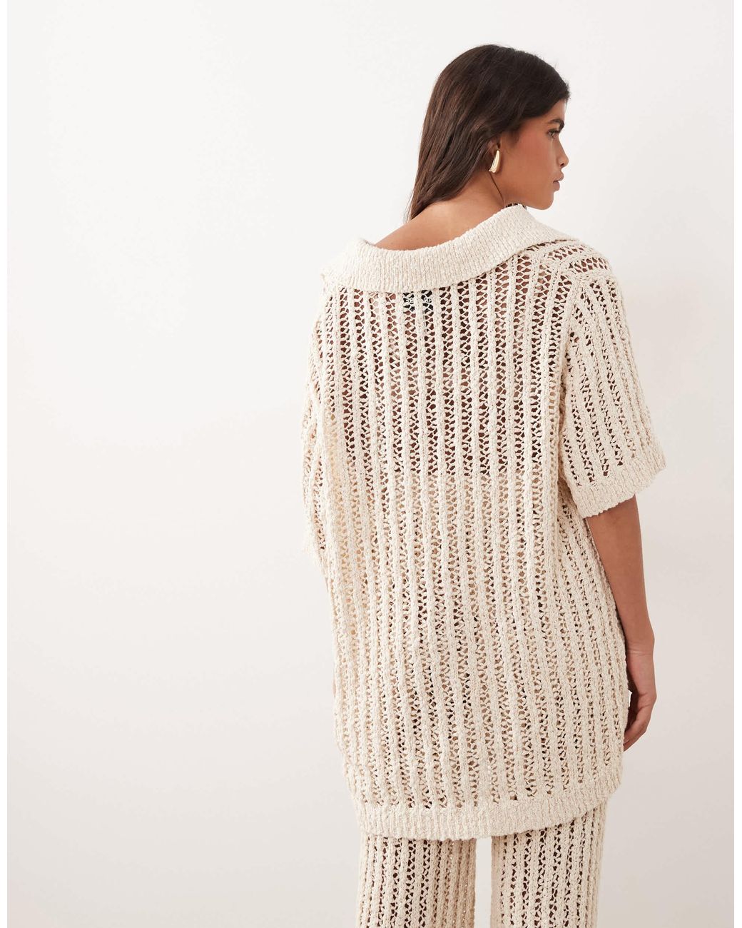 ARRANGE Natural Crochet Collared Top