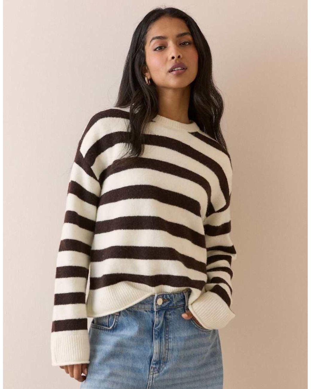 Nobody's Child Natural Striped Crew Neck Jumper