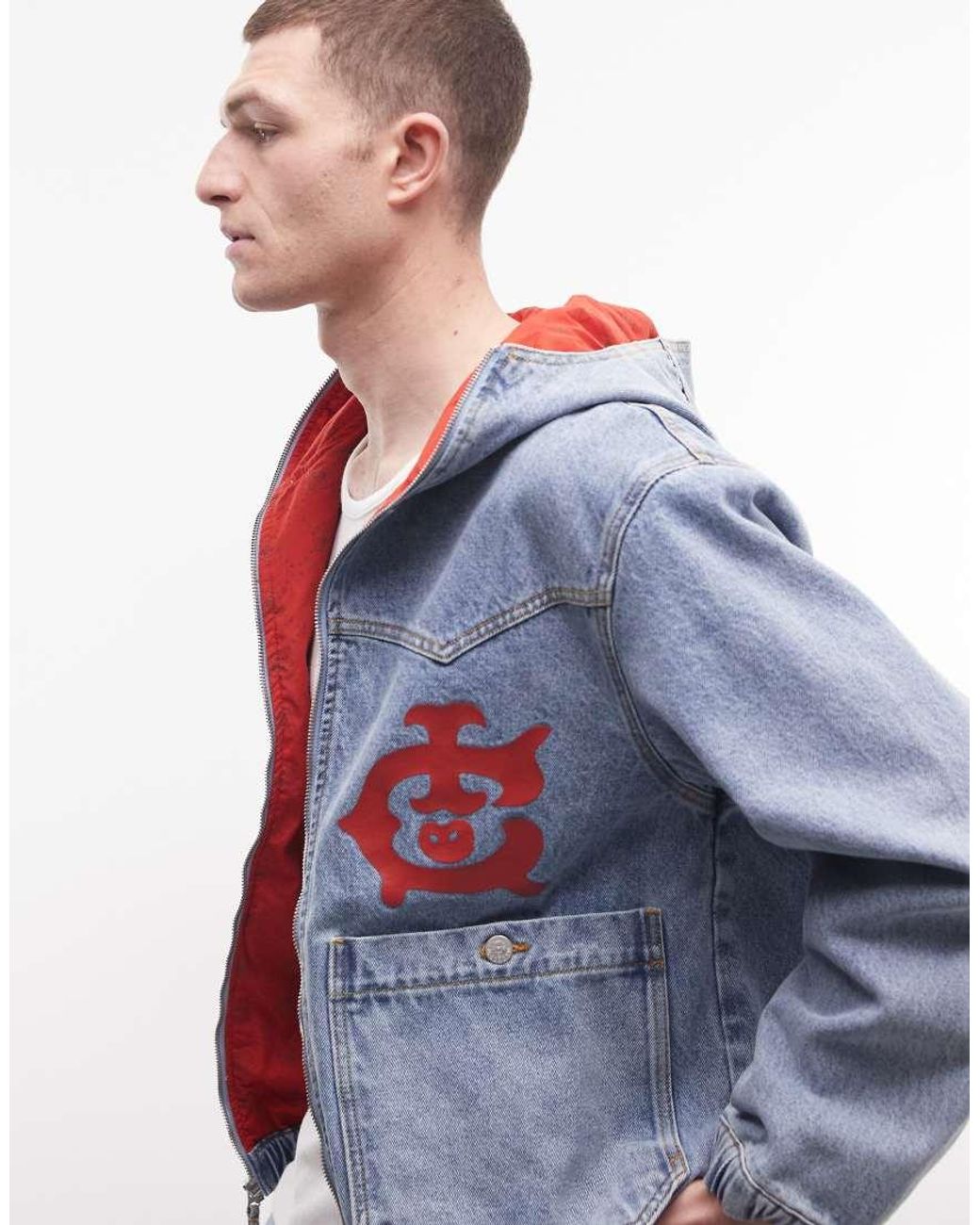 ICECREAM Blue Zip Through Hooded Denim Western Jacket for men