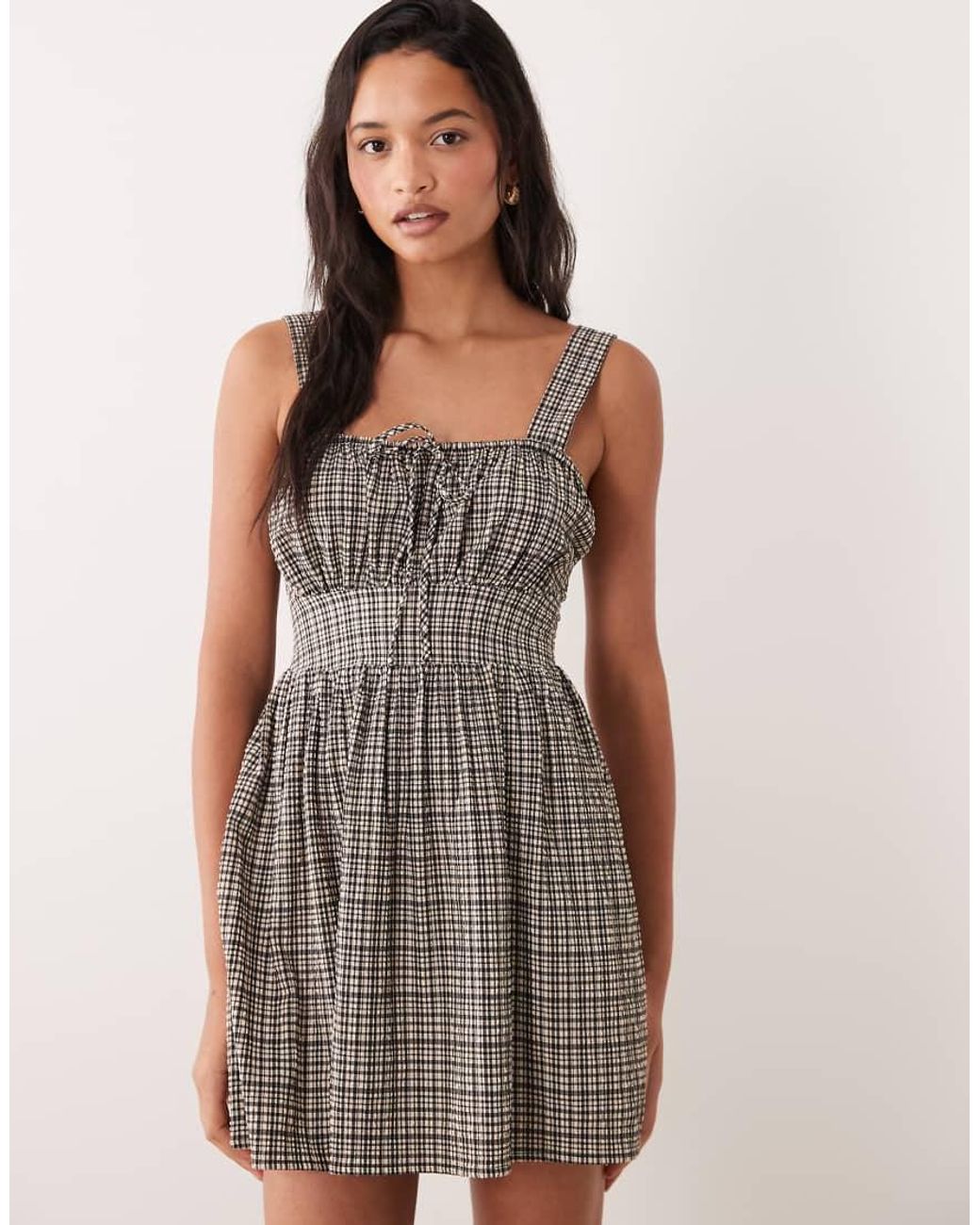 Wednesday's Girl Natural Wednesdays Girl Tie Front Mini Milkmaid Dress