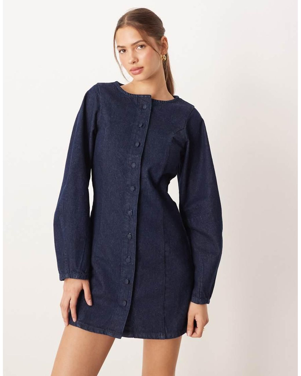 ASOS Blue Denim Waistcoat Mini Dress With Banana Sleeve