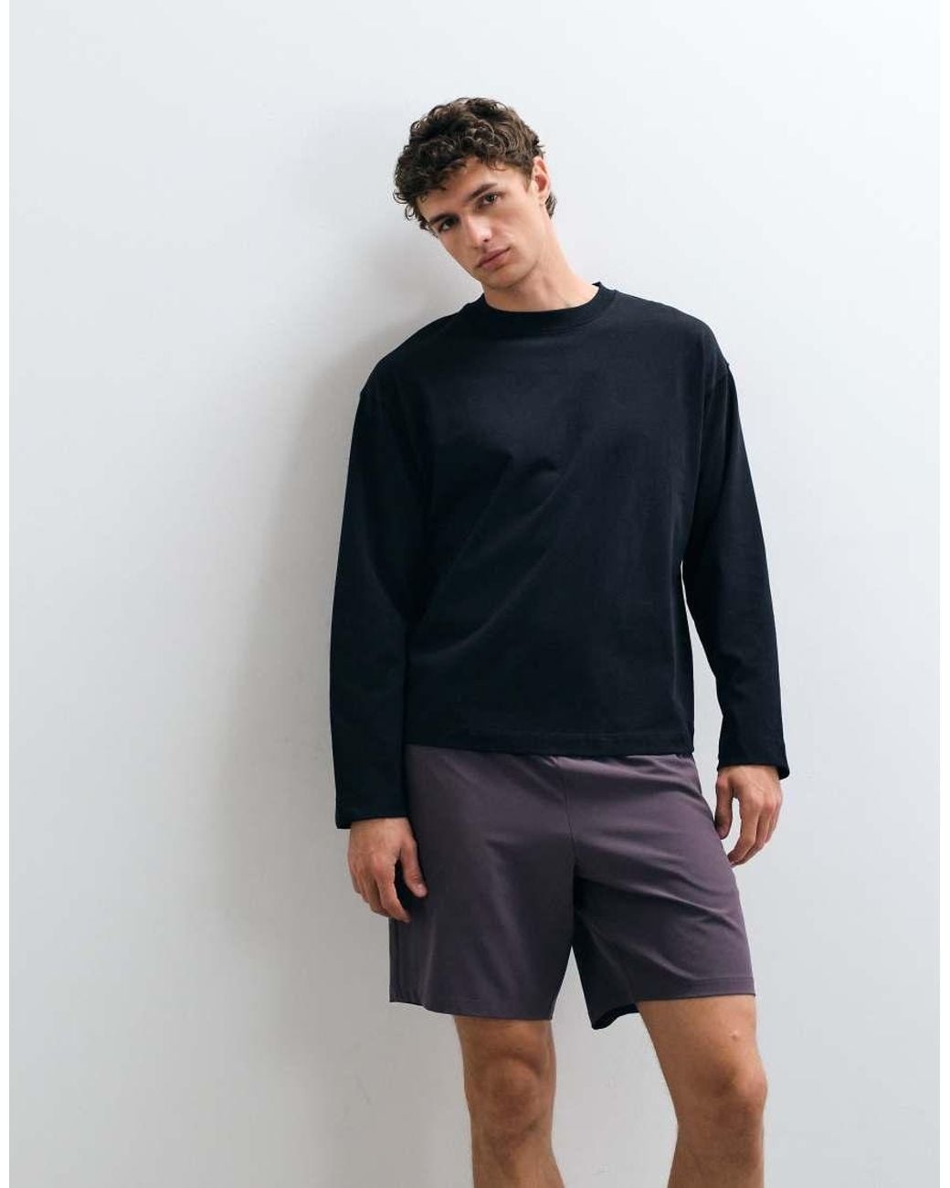 4505 Blue Heavyweight Cotton Shrunken Boxy Fit Long Sleeve T-Shirt With Quick Dry Finish for men