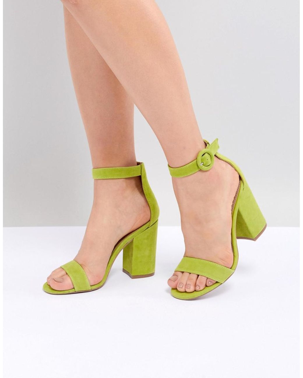 Steve Madden Friday Lime Suede Buckle Heeled Sandals in Green - Lyst