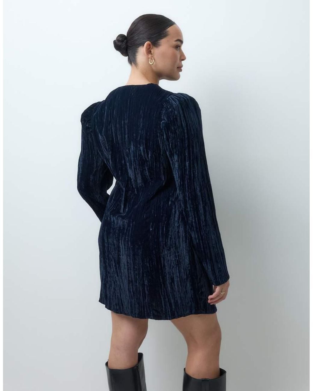 ASOS Blue Asos Design Curve Crew Neck Button Through Mini Dress