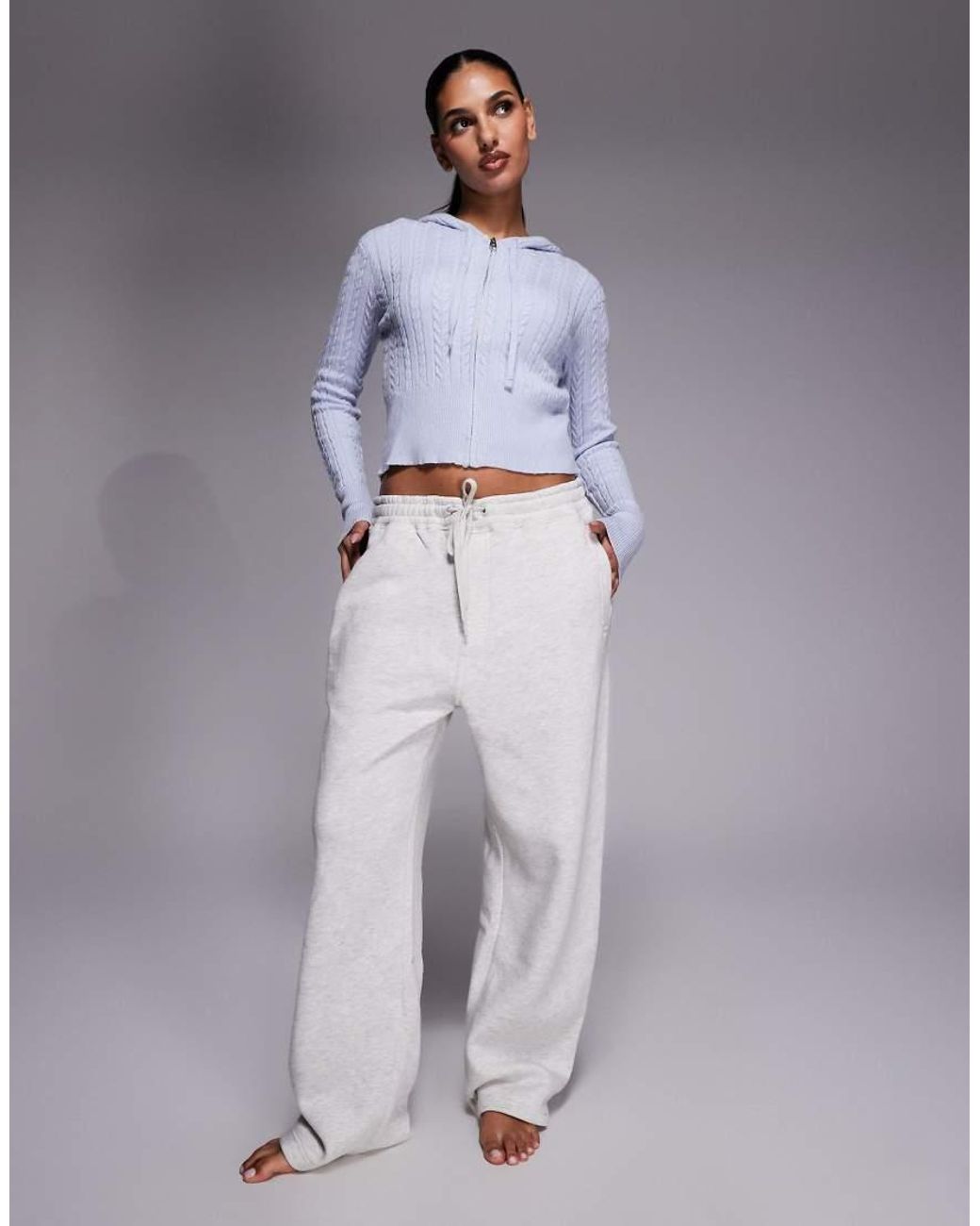 River Island Gray Cable Knit Loungewear Hoodie Co-Ord