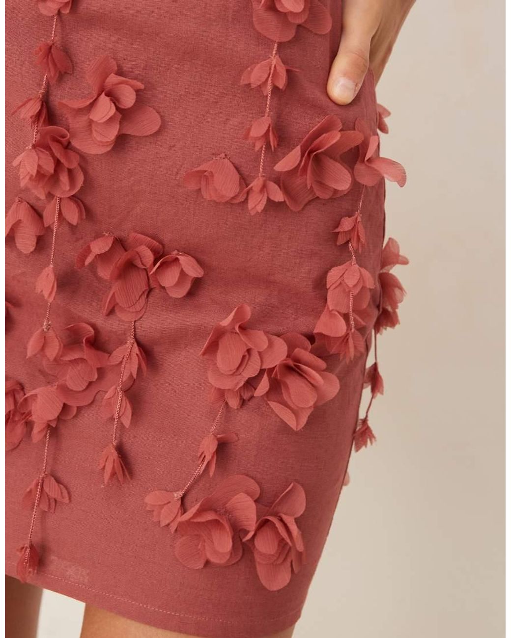 ASOS Red 3d Flower High Neck Mini Dress With Plunge Back