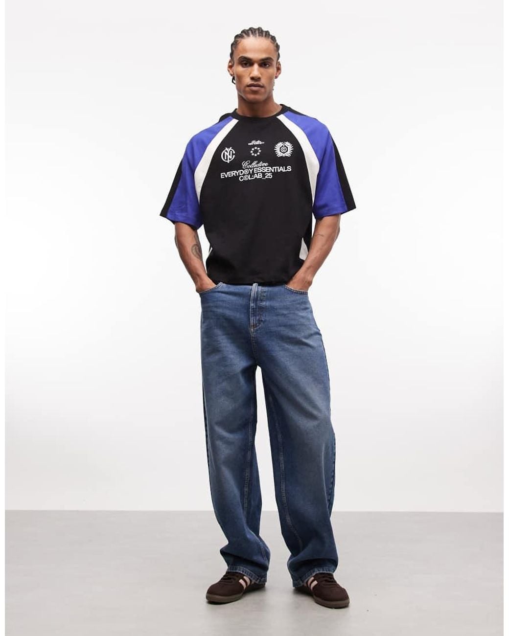 ASOS Blue Boxy Oversized T-shirt With Cut-and-sew Panelling And Football Graphic for men