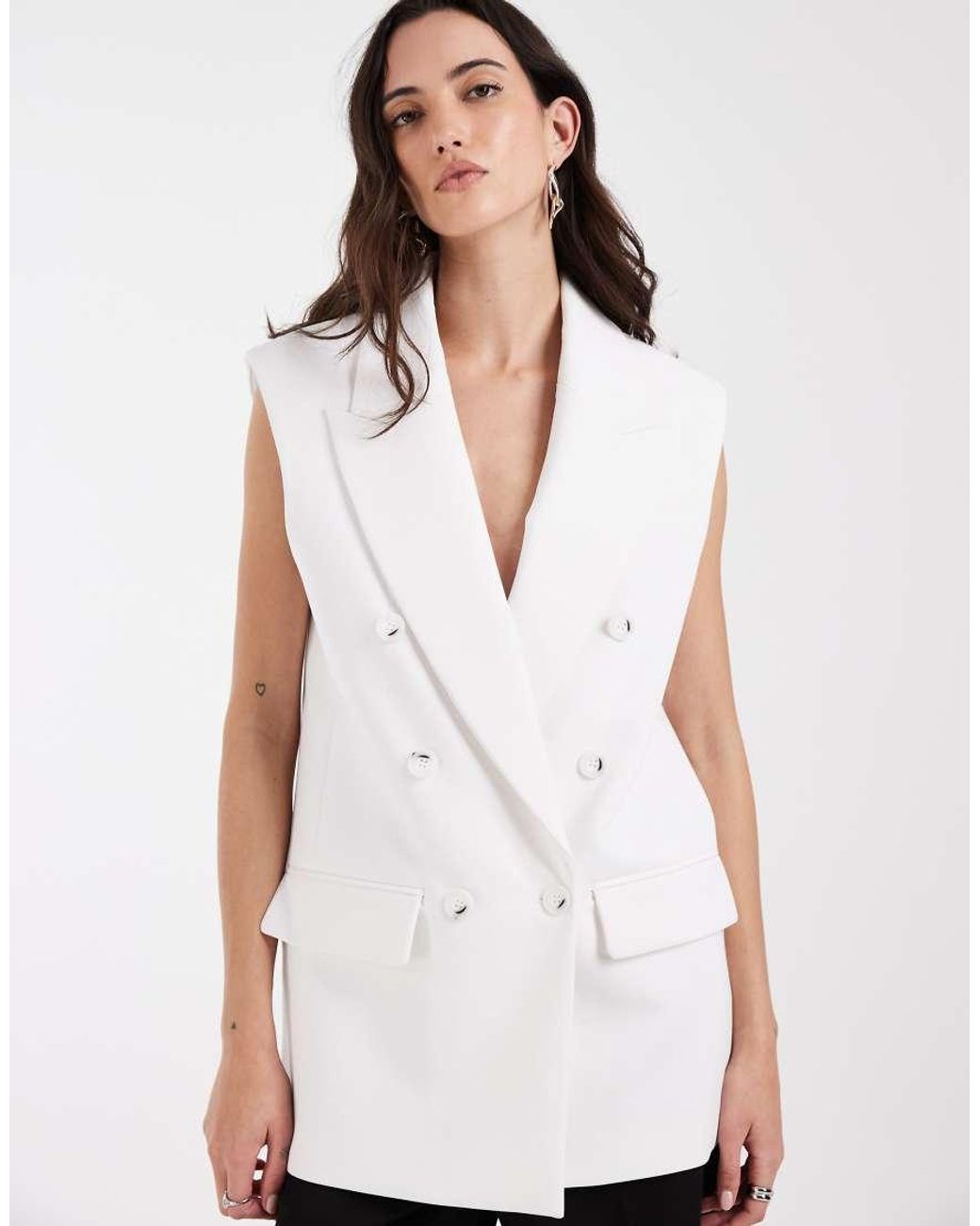 ASOS White Tailored Sleeveless Double Breasted Power Shoulder Blazer