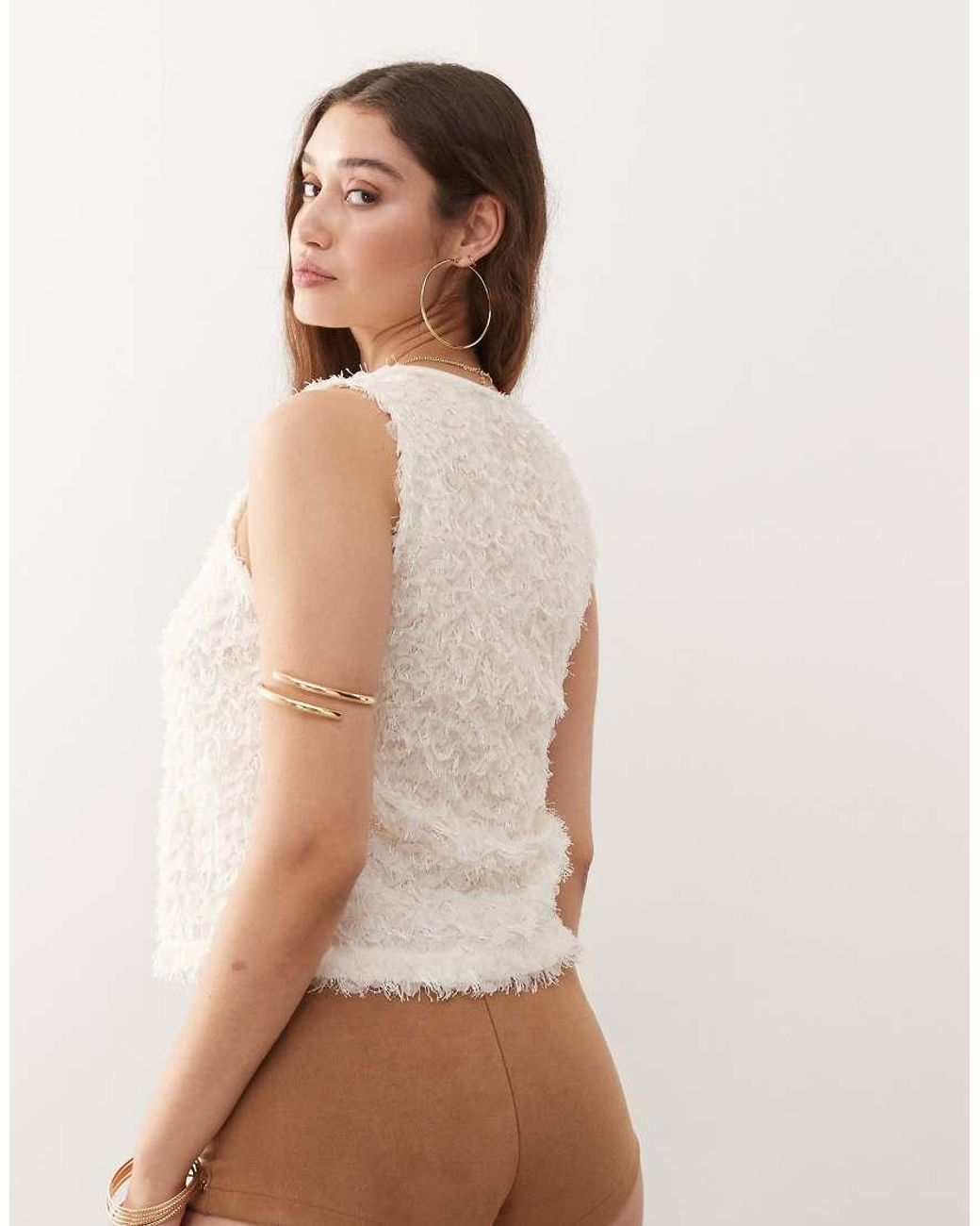 Miss Selfridge Natural Festival Ruffle Tie Front Waistcoat