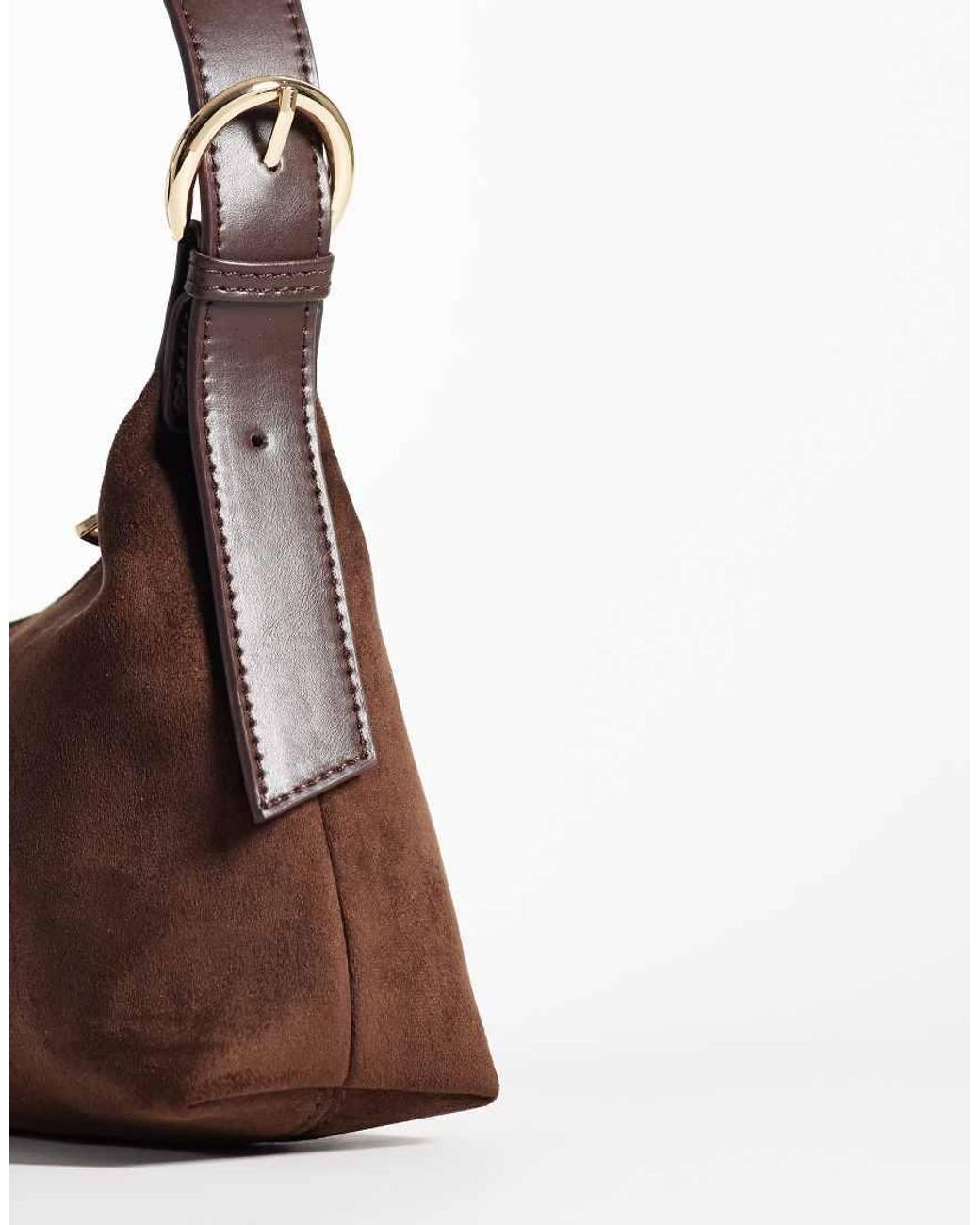 ASOS Brown Faux Suede 90s Shoulder Bag With Buckle Detail