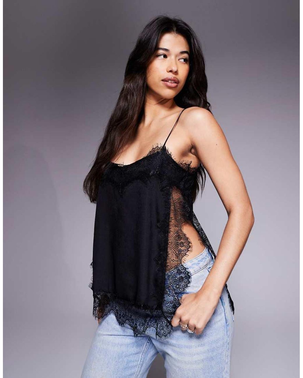 ASOS Gray Lace Trim Detail Longline Cami