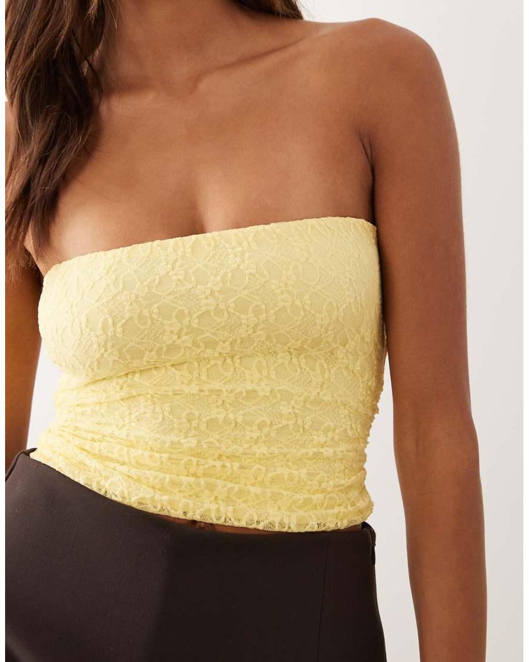 Oh Polly Brown Broderie Removable Straps Bandeau Top
