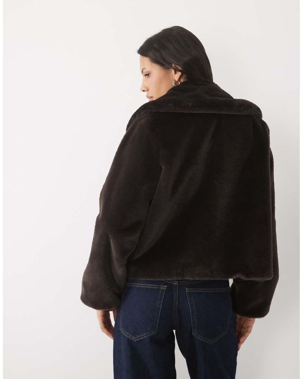 Threadbare Blue Cropped Faux Fur Jacket