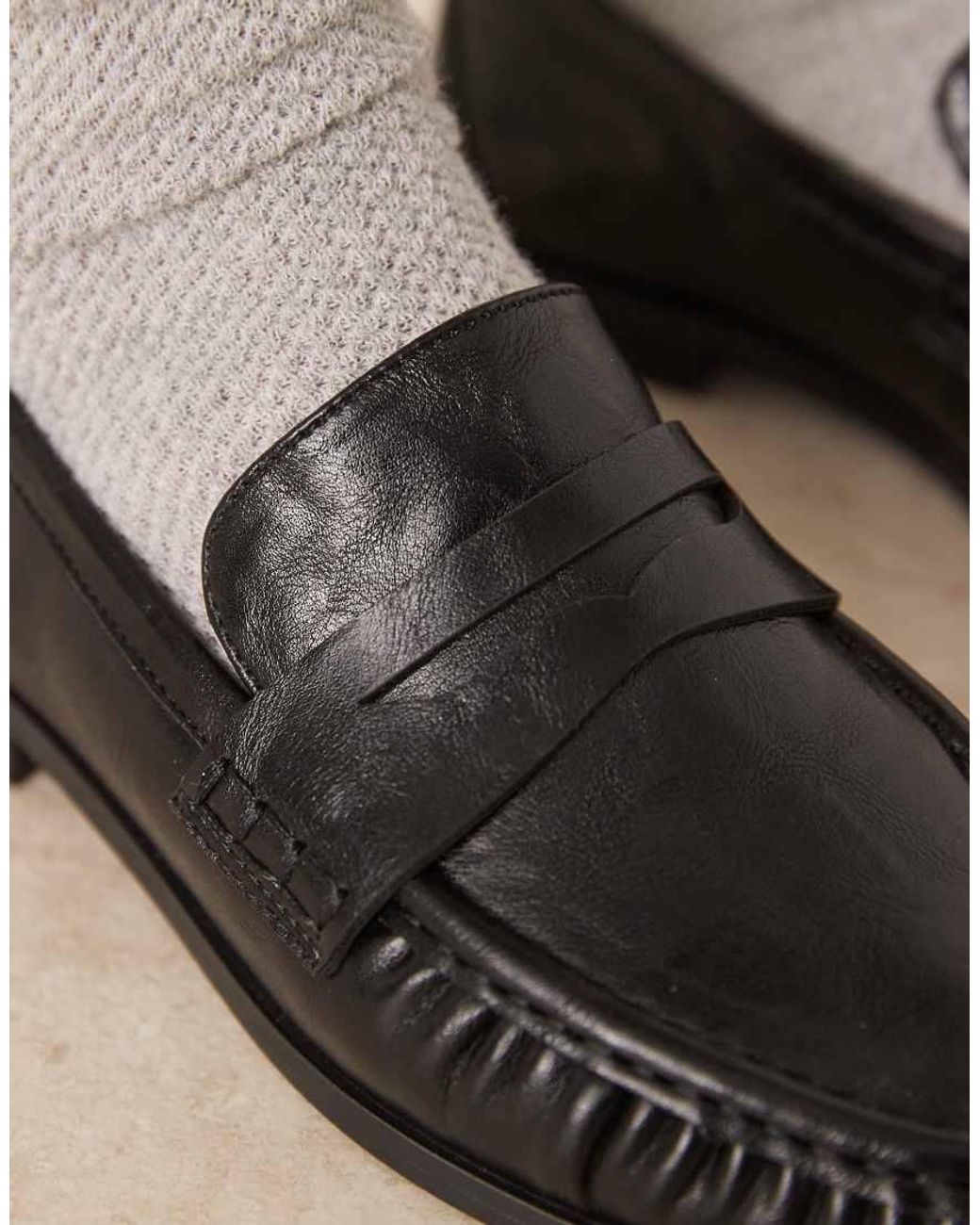 ASOS Black Wide Fit Minnie Ruched Detail Loafer
