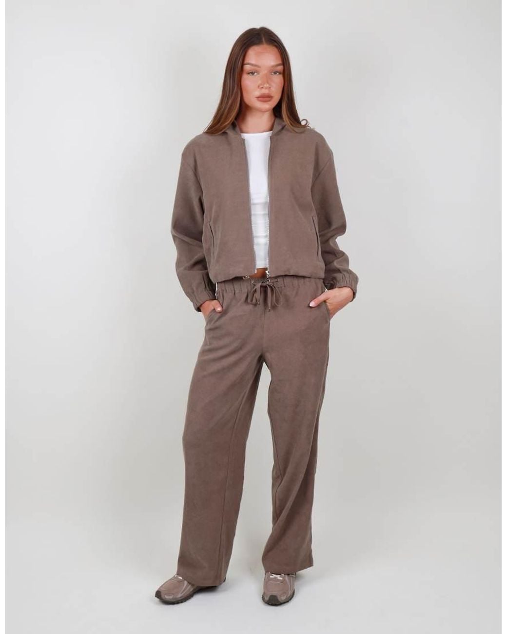 SIMMI Brown Suede Zip Bomber Hoodie