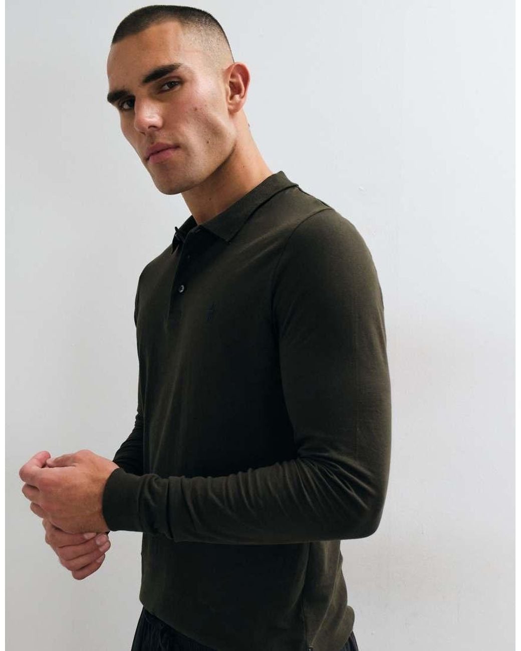 French Connection Black Long Sleeve Polo Shirt for men