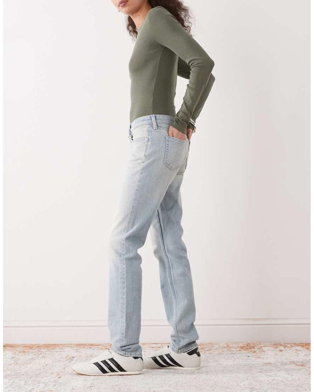 Weekday Blue Mid Waist Straight Leg Jeans