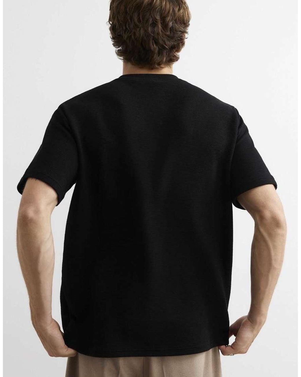 River Island Black Regular Fit Cotton Henley Neck T-Shirt for men