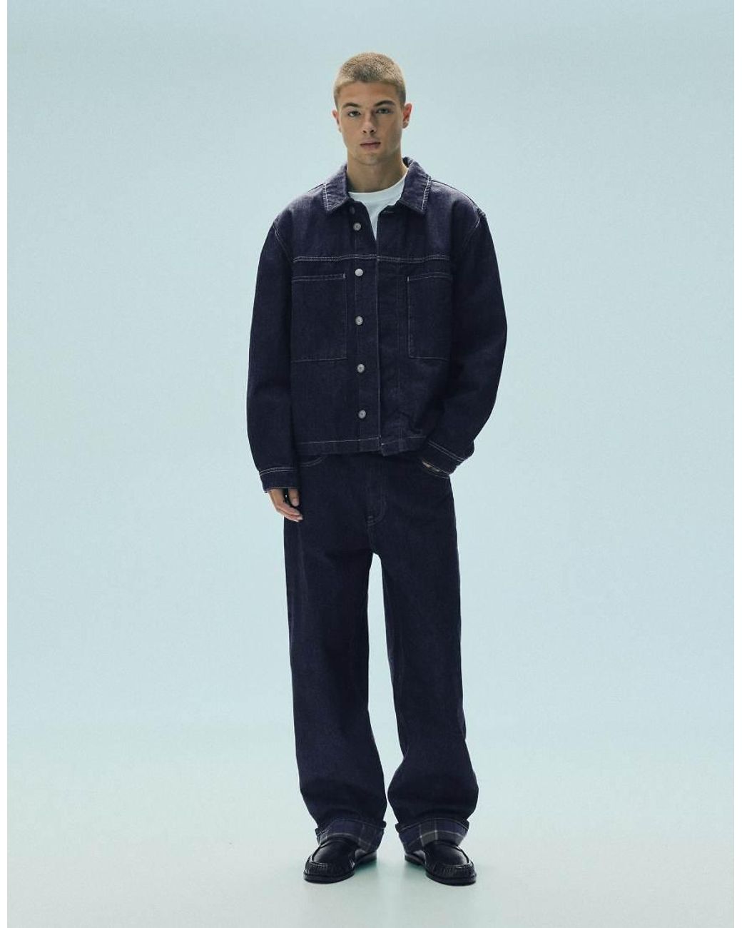 Pull&Bear Blue Denim Jacket With Pockets for men