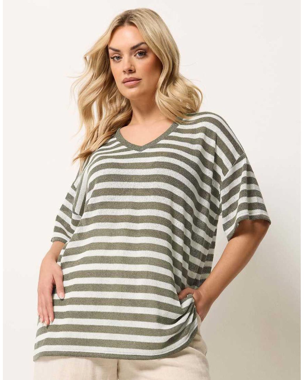 Yours Clothing Natural Stripe Knitted T-Shirt