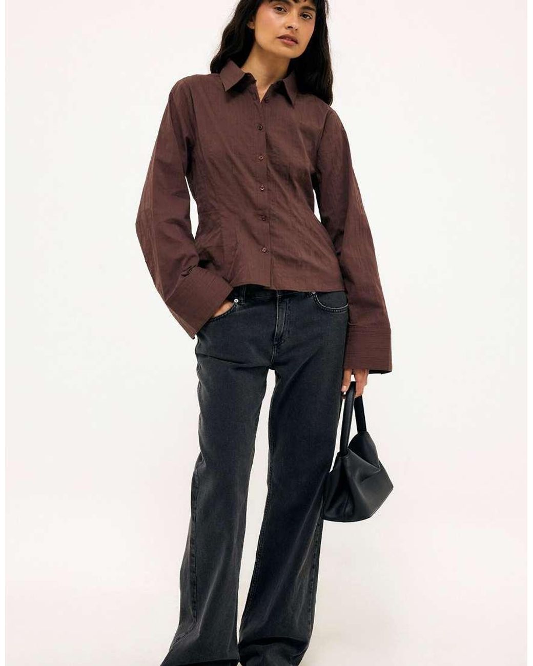 NA-KD Brown Fitted Wide Cuff Shirt