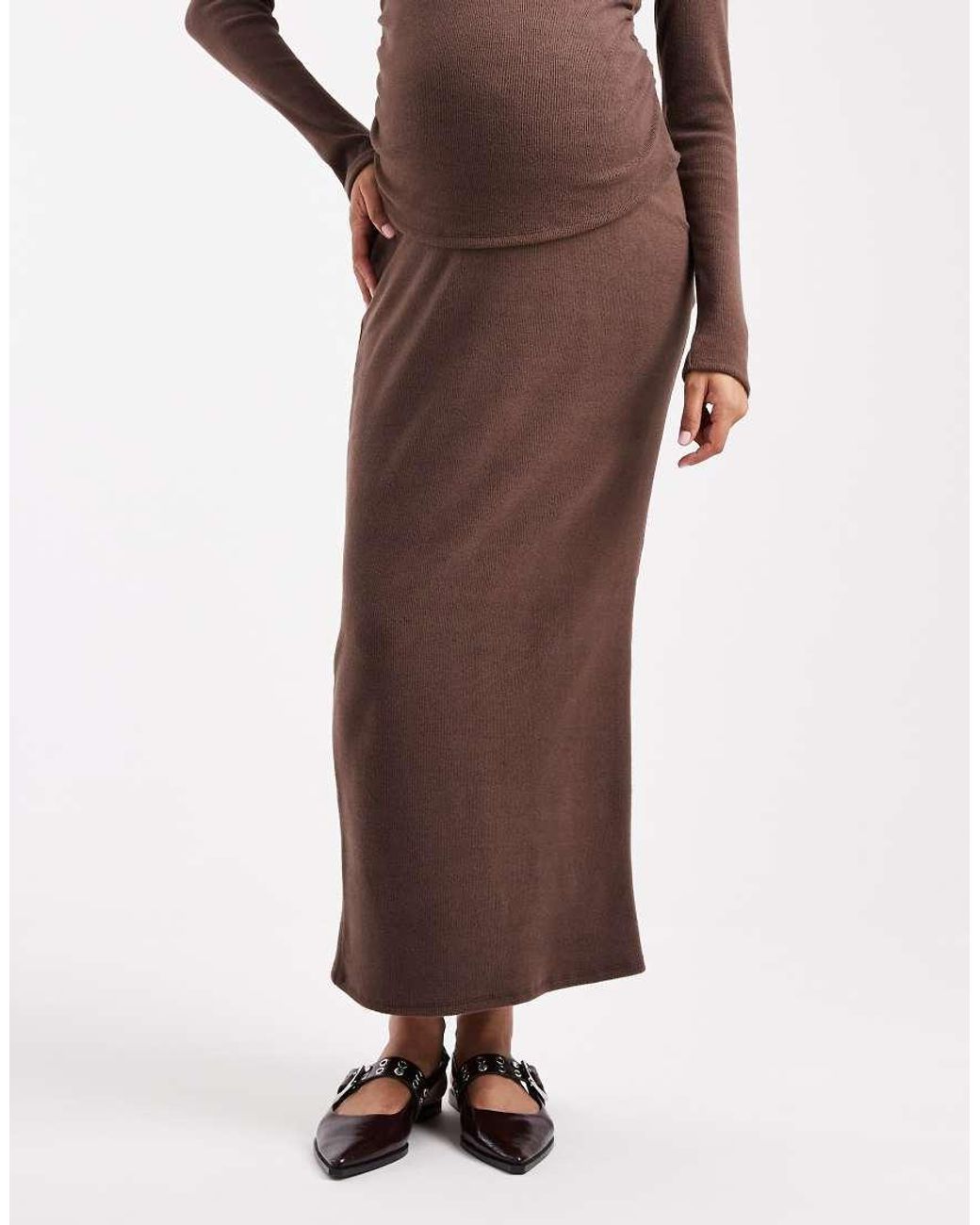 ASOS Brown Asos Design Maternity Ribbed Maxi Skirt