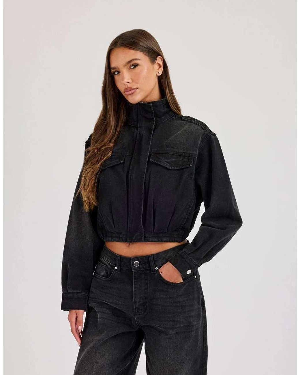 CERNUCCI Blue Denim Funnel Neck Jacket