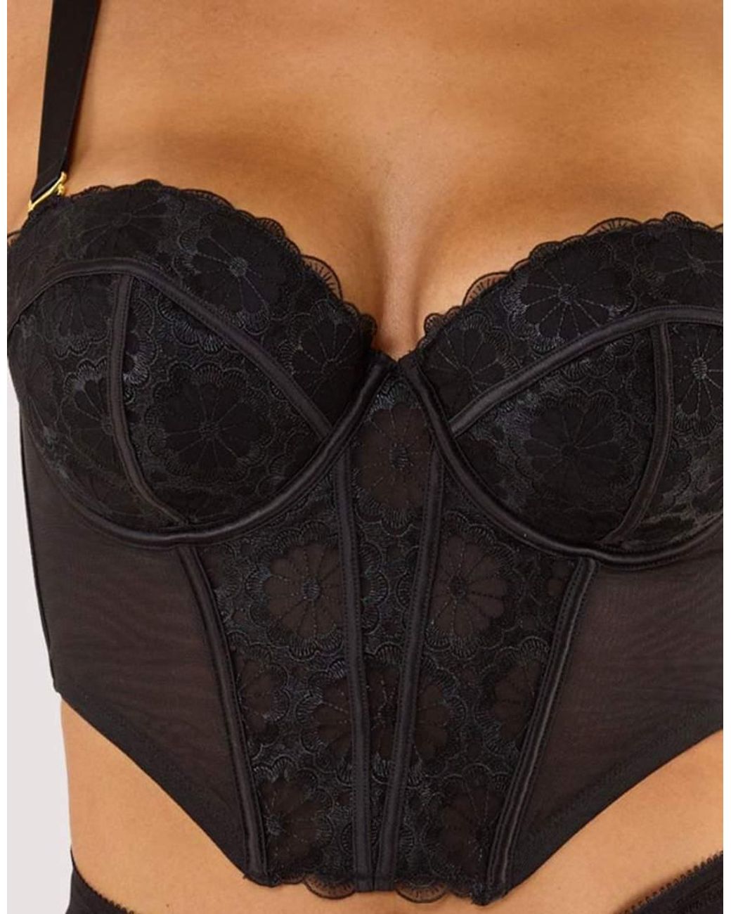 Wolf & Whistle Black Daisy Embroidery Strapless Bustier