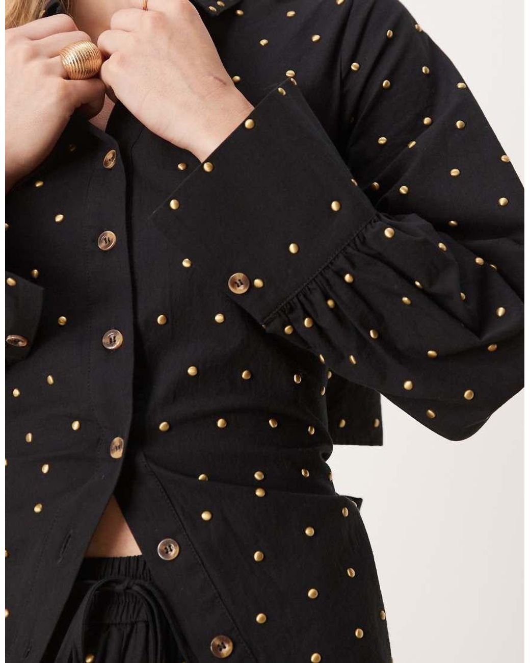 Never Fully Dressed Black Petite Hotfix Studded Bow Back Shirt