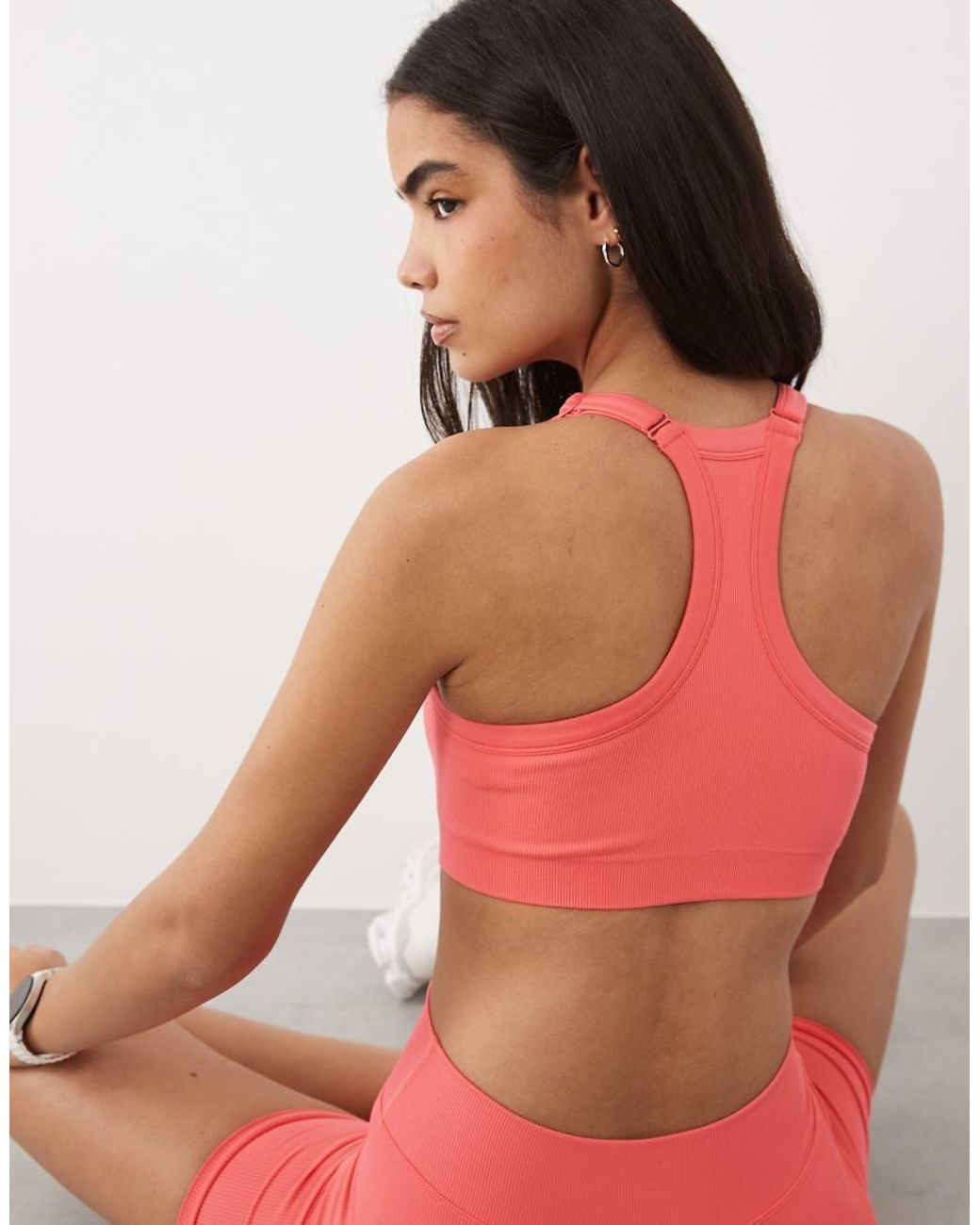 4505 Red Seamless Baby Rib Racer Back Sports Bra With Adjustable Straps