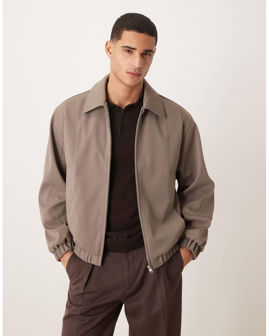 ASOS Natural Relaxed Smart Harrington Jacket for men