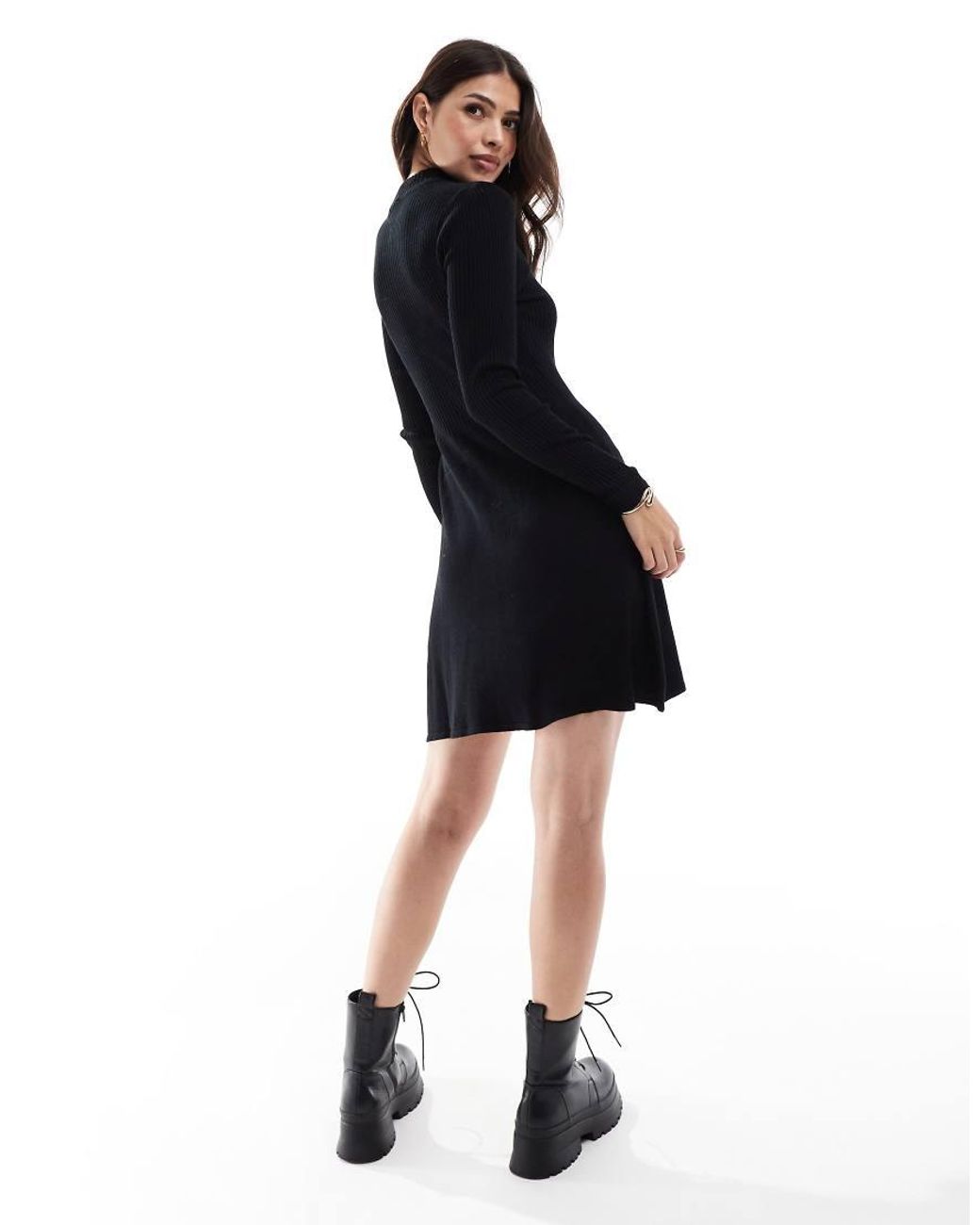 ONLY Black Quarter Zip Structured Knit Midi Dress