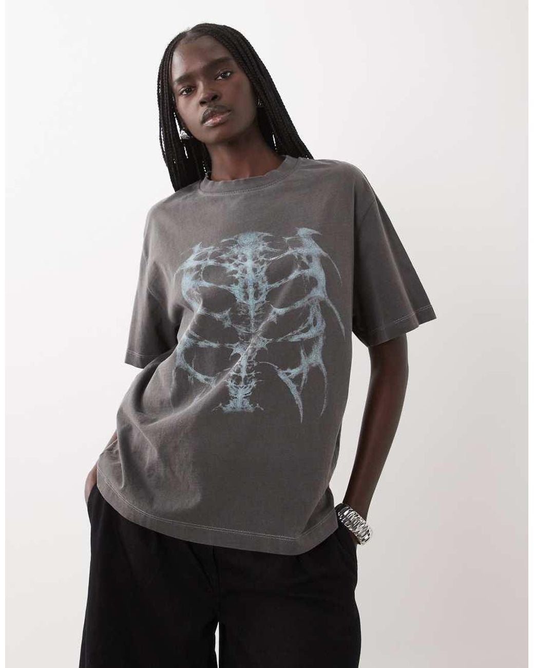 ASOS Gray Short Sleeve Oversized Graphic Top With Skeleton