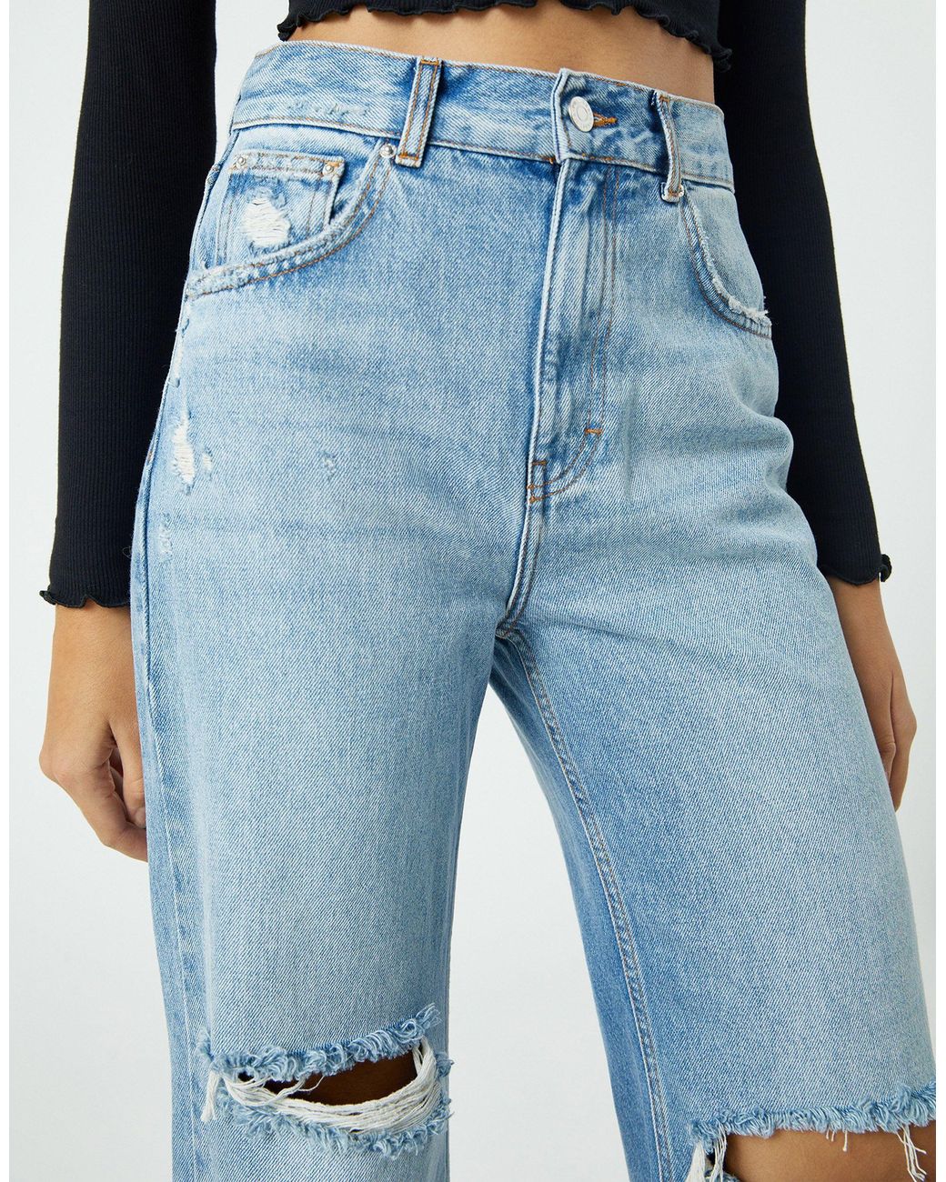 Pull\u0026Bear 90's Straight Leg Jeans With Rips in Blue - Save 13% | Lyst