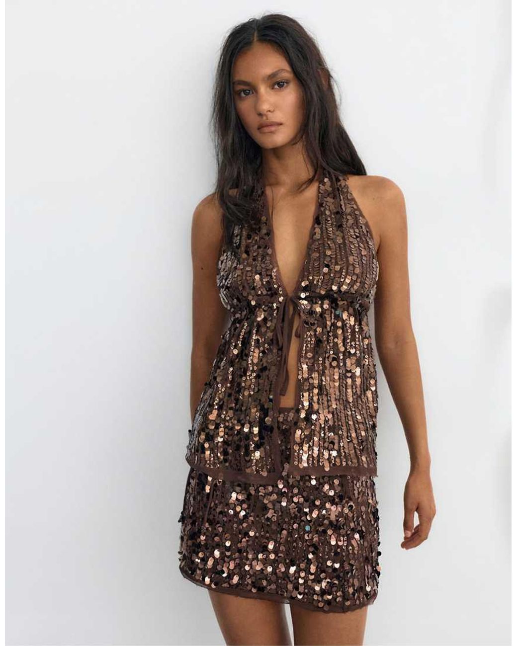 Pull&Bear Brown Sequin Halter Top