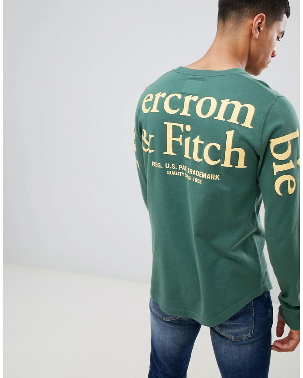 Abercrombie & Fitch Pocket Logo Back & Sleeve Print Long Sleeve Top In  Green for Men | Lyst