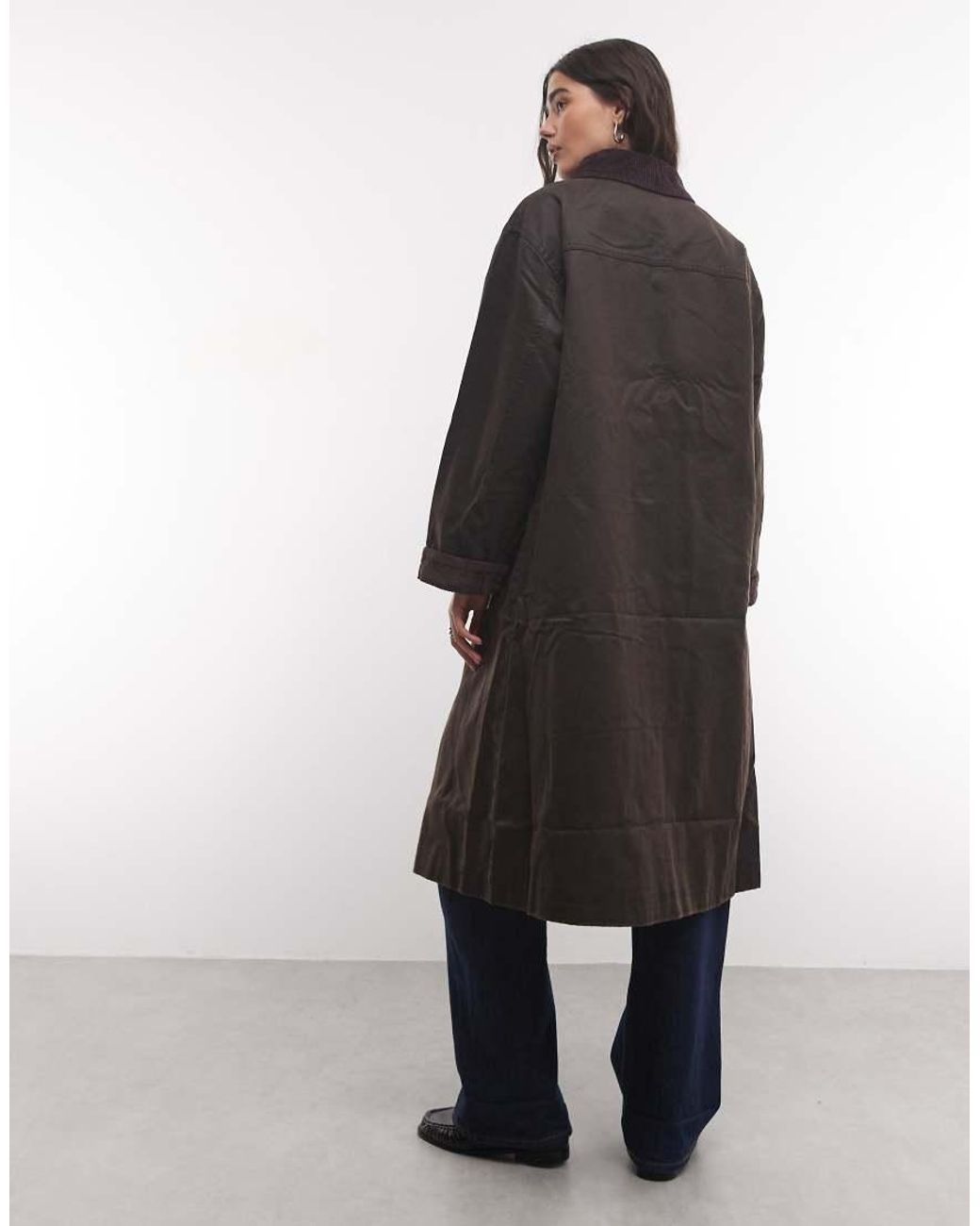 Reclaimed Vintage Brown Waxed Longline Mac
