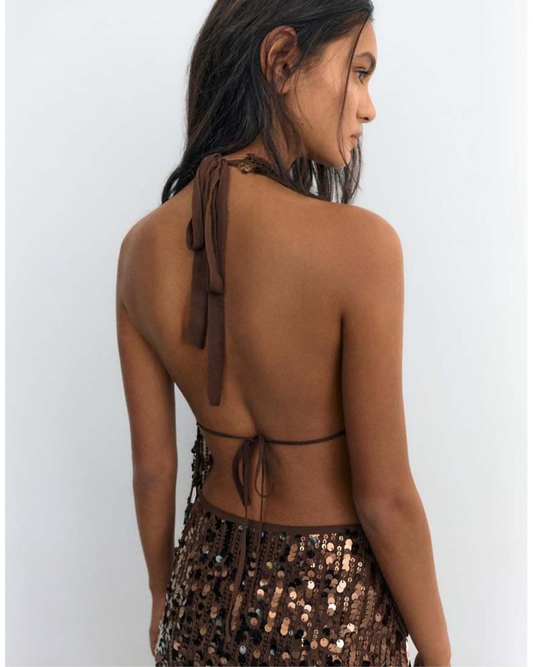 Pull&Bear Brown Sequin Halter Top