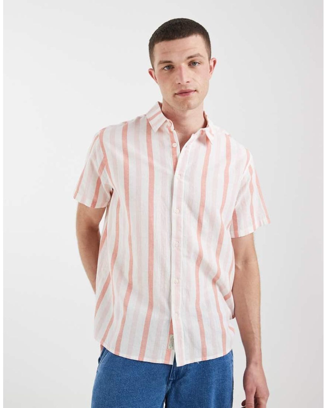 Blend White Cotton Linen Regular Fit Shirt for men