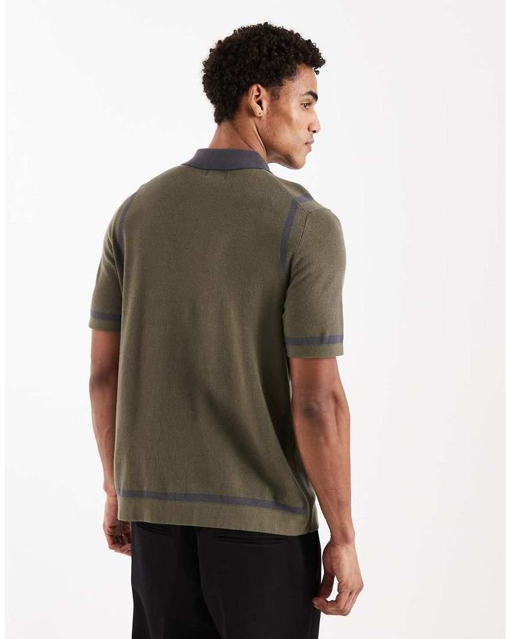 ASOS Green Knitted Polo With Panel Detail for men